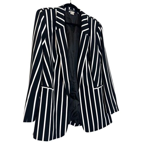 Venus Striped Notched Collar Long Sleeve Blazer Jacket Black & White Size 14 - Picture 2 of 5
